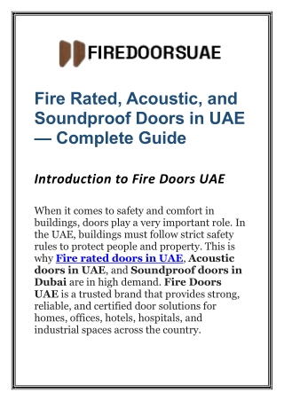 Fire Rated, Acoustic, and Soundproof Doors in UAE — Complete Guide