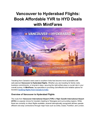 Affordable Flights from Vancouver to Hyderabad – MintFares
