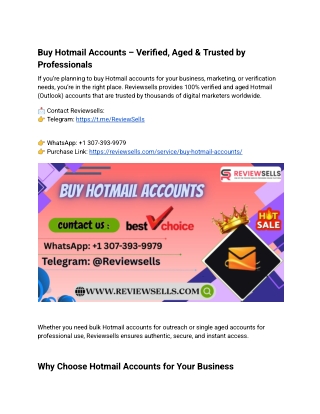 Buy Hotmail Accounts – Verified, Aged & Trusted by Professionals