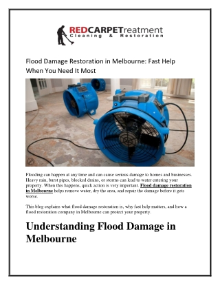 Flood Damage Restoration in Melbourne Fast Help When You Need It Most
