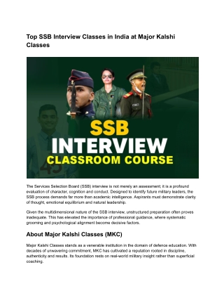 Top SSB Interview Classes in India at Major Kalshi Classes