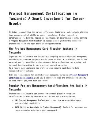 Project Management Certification in Tanzania A Smart Investment for Career Growth
