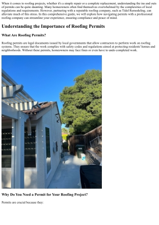 Navigating Permits with a Professional Roofing Company like Tidel Remodeling