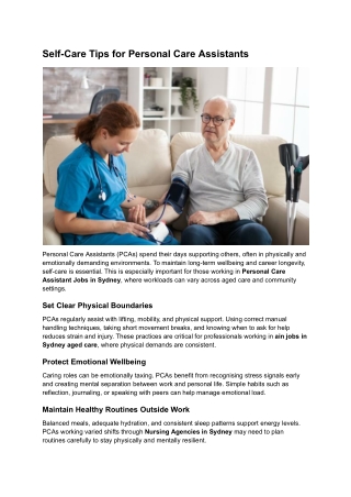 Self-Care Tips for Personal Care Assistants