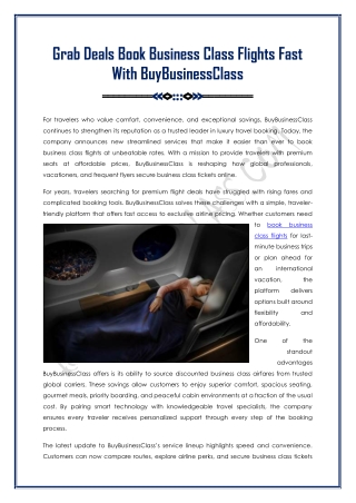 Book business class flights with BuyBusinessClass