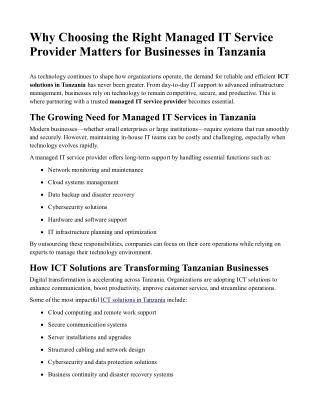 Why Choosing the Right Managed IT Service Provider Matters for Businesses in Tanzania
