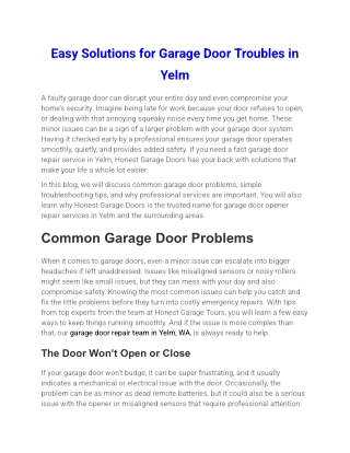Easy Solutions for Garage Door Troubles in Yelm