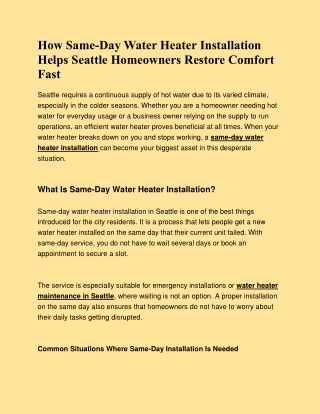 Water Heater Installation Seattle – Residential and Commercial Services