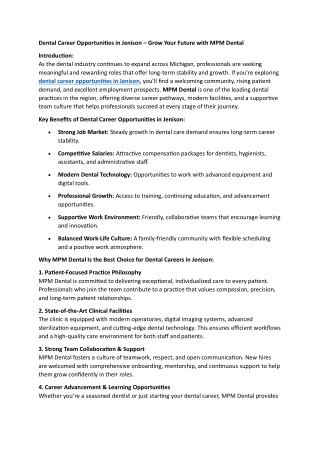 Dental Career Opportunities in Jenison | MPM Dental