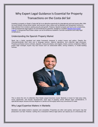 Why Expert Legal Guidance Is Essential for Property Transactions on the Costa del Sol