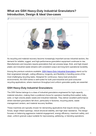 What are GSH Heavy-Duty Industrial Granulators Introduction, Design & Ideal Use-cases