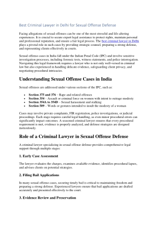 Best Criminal Lawyer in Delhi for Sexual Offense Defense