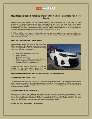How Reconditioned Vehicles Improve the Value of Buy Here Pay Here Deals