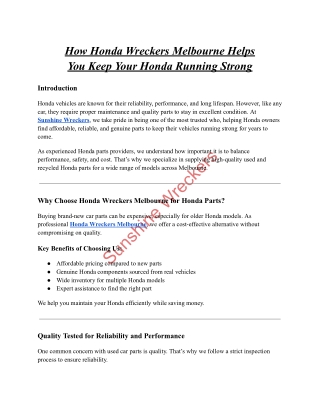 How Honda Wreckers Melbourne Helps You Keep Your Honda Running Strong