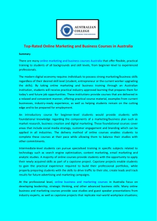 Top-Rated Online Marketing and Business Courses in Australia
