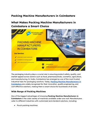 Packing Machine Manufacturers in Coimbatore