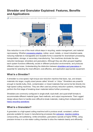 Shredder and Granulator - Features Benefits and Applications