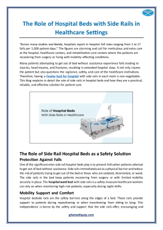 The Role of Hospital Beds with Side Rails in Healthcare Settings