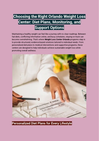 Choosing the Right Orlando Weight Loss Center_ Diet Plans, Monitoring, and Support Options
