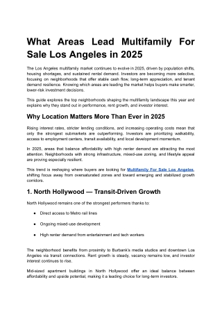 What Areas Lead Multifamily For Sale Los Angeles in 2025