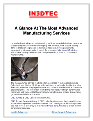 A Glance At The Most Advanced Manufacturing Services