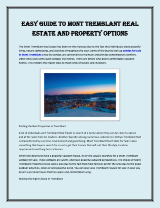 Easy Guide to Mont Tremblant Real Estate and Property Options
