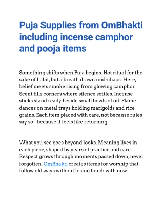 Puja Consumables by OmBhakti | Pure Incense, Camphor & Pooja Samagri