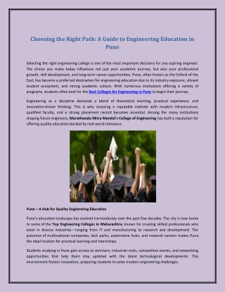 Why Choosing the Best Engineering Institution Shapes Your Future A Guide for Aspiring Engineers in Pune