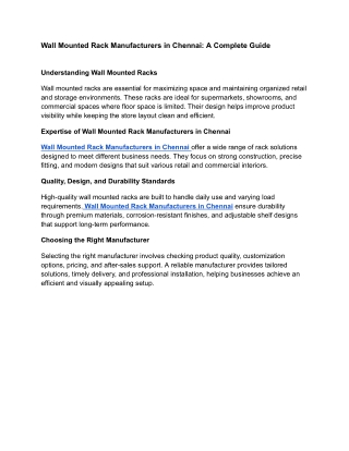 Wall Mounted Rack Manufacturers in Chennai_ A Complete Guide