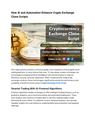 How AI and Automation Enhance Crypto Exchange Clone Scripts