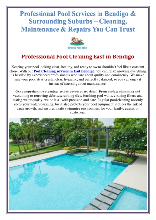 Professional Pool Services in Bendigo & Surrounding Suburbs – Cleaning, Maintena