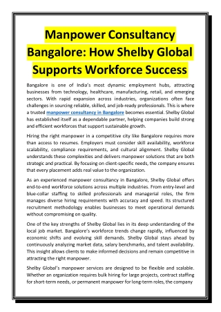 Manpower Consultancy Bangalore - How Shelby Global Supports Workforce Success