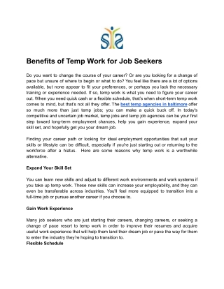 Benefits of Temp Work for Job Seekers