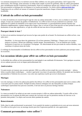 Chaque occasion mérite son coffert personnalisé !