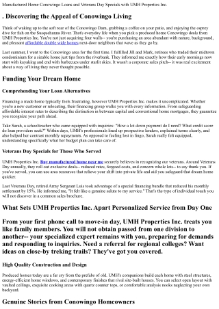 . Manufactured Home Conowingo Loans and Veterans Day Specials with UMH Propertie