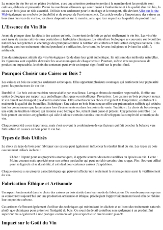 Les Caisses en Bois dans le Monde du Vin Bio : Un Choix Naturel