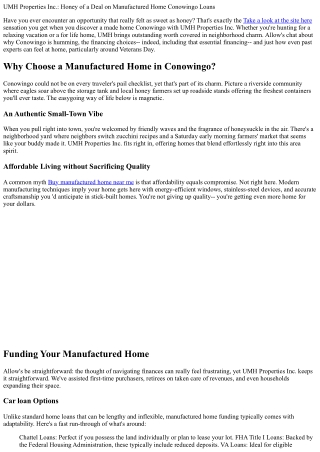 UMH Properties Inc.: Honey of a Deal on Manufactured Home Conowingo Loans
