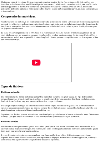 Sélectionner la meilleure finition pour votre caisse à vin.