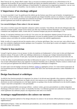 Caisses à Vin Sur Mesure : Pour un Rangement Optimal de Vos Bouteilles