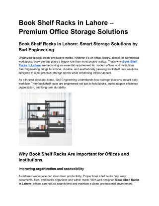 Book Shelf Racks in Lahore – Premium Office Storage Solutions