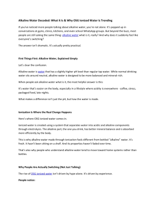 Alkaline Water Decoded What It Is & Why OSG Ionized Water Is Trending