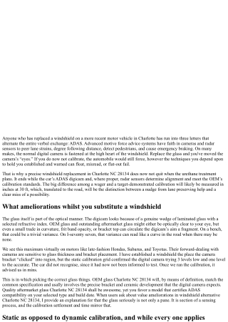 Windshield Charlotte NC 28134: Calibrating Cameras and Sensors