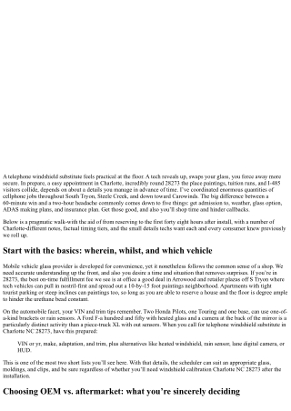 Mobile Windshield Replacement Charlotte NC 28273: What to Prepare