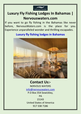 Luxury Fly Fishing Lodges In Bahamas  Nervouswaters.com