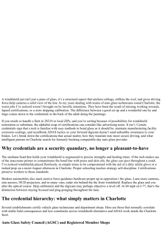 Auto Glass Technician Charlotte NC 28210: Certifications That Matter