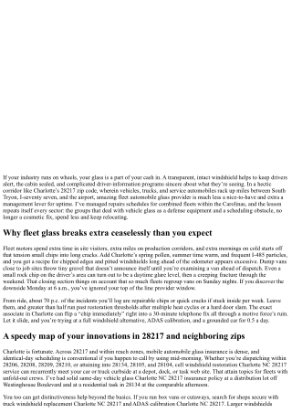 Fleet Auto Glass Services Charlotte NC 28217: Keep Your Vehicles Road-Ready