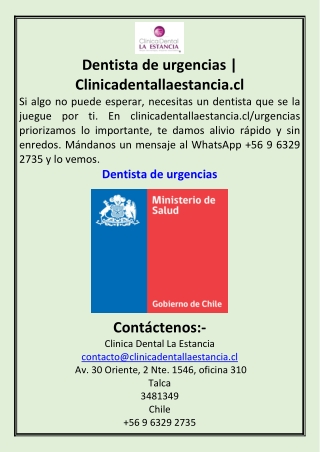 Dentista de urgencias  Clinicadentallaestancia.cl