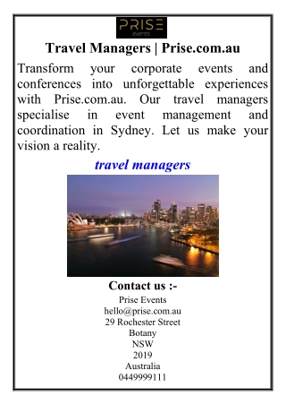 Travel Managers | Prise.com.au