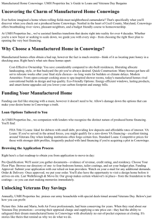 Manufactured Home Conowingo: UMH Properties Inc.'s Guide to Loans and Veterans D