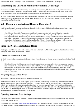 Manufactured Home Conowingo: UMH Properties Inc.'s Guide to Loans and Veterans D